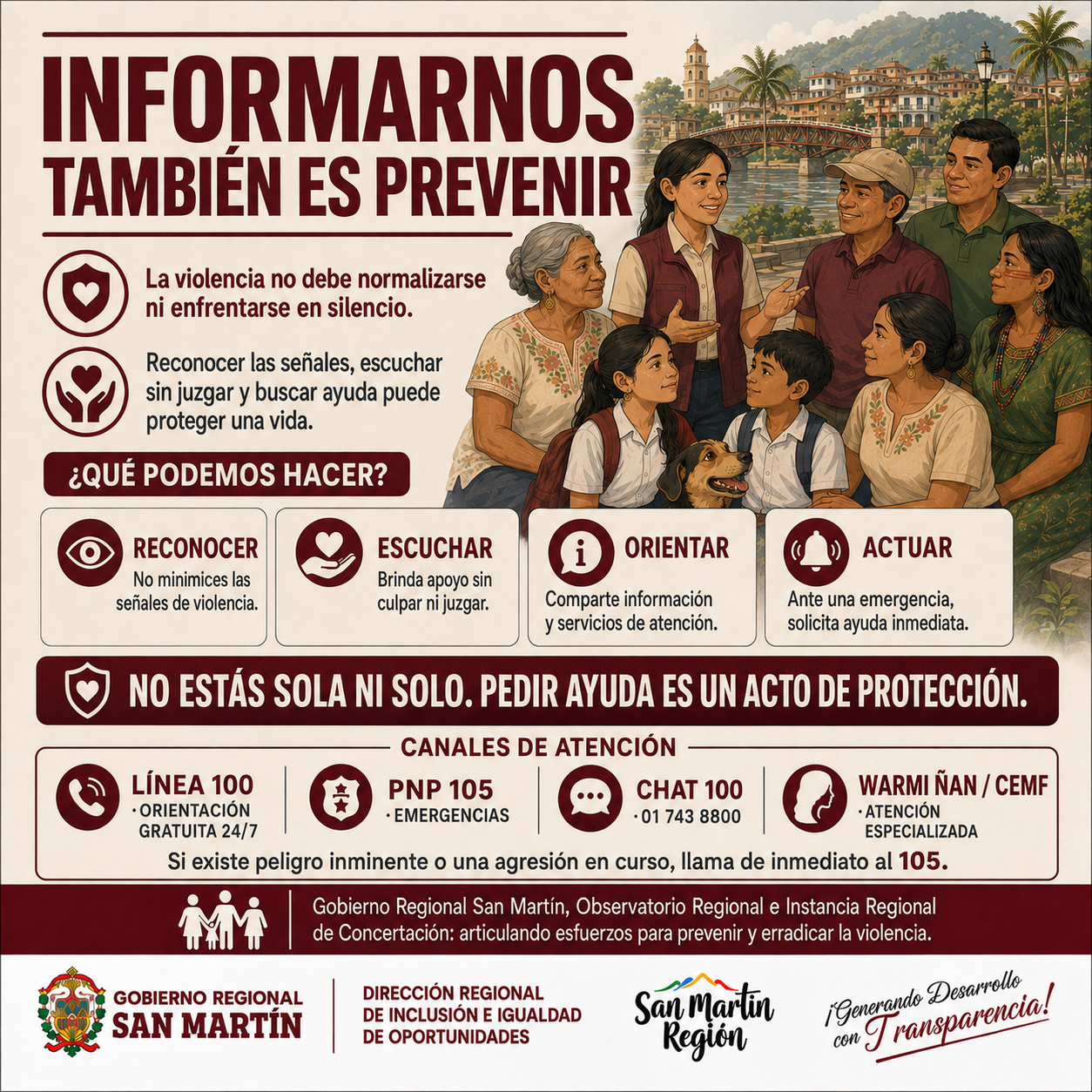 Mensaje de prevención y canales de ayuda frente a la violencia.